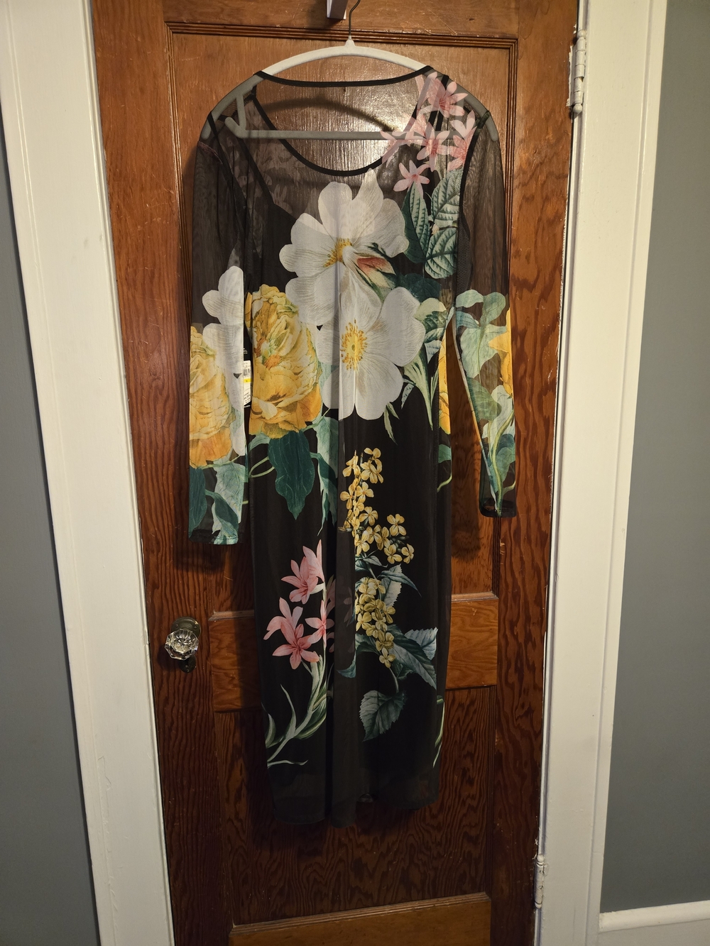 Karl Lagerfeld Black Sheer Dress with Yellow Floral Print- NWT- SIZE MEDIUM - Picture 2 of 4